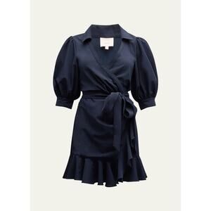 Cinq à Sept Women's Navy Vickie Puff-Sleeve Ruffled Mini Wrap Dress Size 10 NWOT